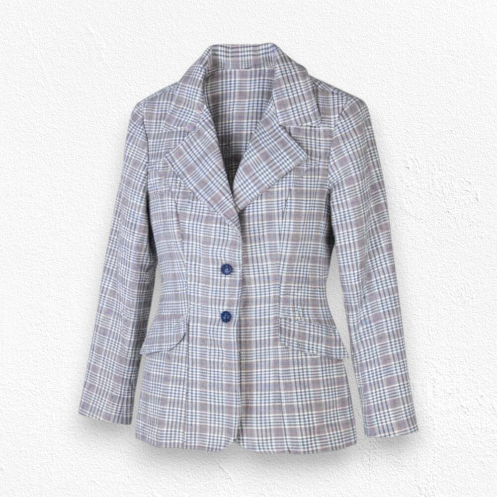 1960s Vintage White Red Checkered Mod Fitted Preppy Plaid Blazer Jacket Size 4